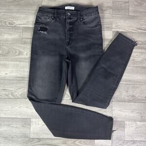 Good American Good Waist High Rise Skinny Leg Distressed Black Jeans sz 6/28